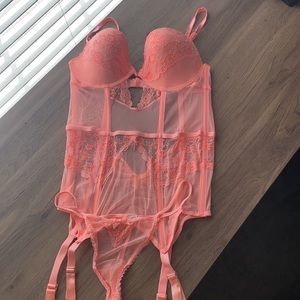 Victoria’s Secret pink lace garter slip w/ matching g-string